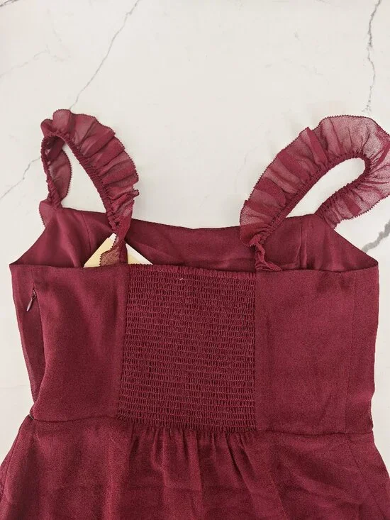 Wilfred Burgundy Mini Dress Ruffle Strap A-Line Cocktail Party Dress Size 6 NWT - Picture 11 of 12